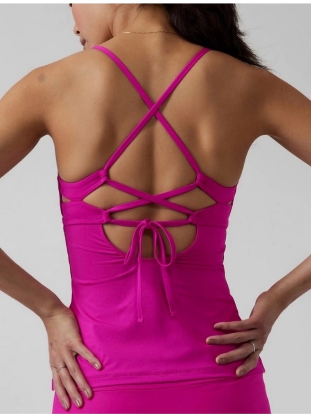 Athleta Triangle Tankini Top Small Fuchsia Adjustable Tie Shelf Bra New Unworn - Picture 3 of 7